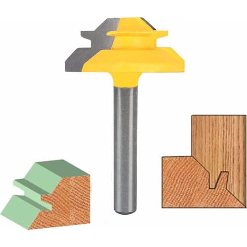 1PC 8mm Shank Medium Lock Miter Router Bit 45 Degree 3/4" Stock Milling Cutter Wood Cutters End RCT Woodworking Milling Tools