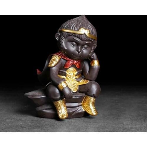 1 PCS Purple Clay Tea pet Lovely Monkey King Statue tea Figurine Ornament Boutique Tea Accessories Crafts home decoration