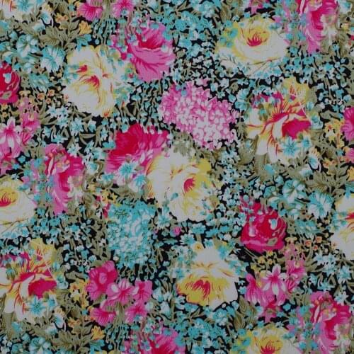 1 yard Cotton Poplin Fabric for sewing pathwork, dress, cloth, bedding - beautiful flowers(Pink) (width=140cm)
