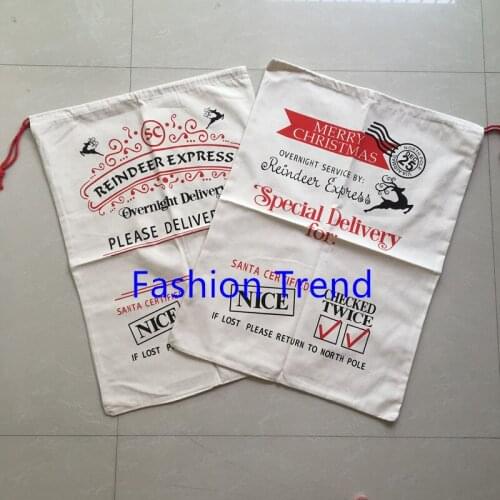 10pcs/lot free shipping Top Sell Monogram With Drawstring Christmas Canvas Santa Sack