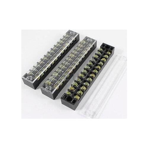 3 Pcs 600V 15A 12 Positions Dual Rows Covered Barrier Screw Terminal Block Strip