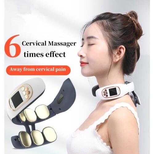 6 heads Electric Neck Massager TENS Neck Pulse Back Power Control Heating Pain Relief Tool Health Care Neck Relaxation