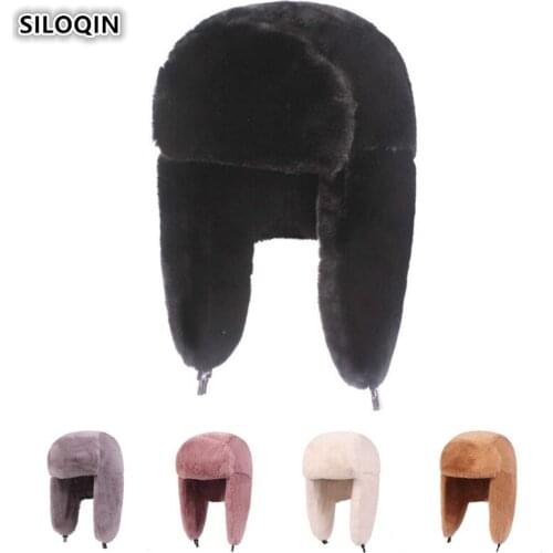 SILOQIN Lady Brands Hat Womens Winter Hat Plus Velvet Thick Bomber Hats Cycling Windproof Earmuffs Cap For Women Warm Ski Caps