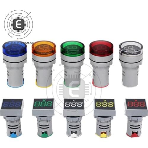 DIY Mini 22MM Digital Voltmeter Round Square AC 20-500V Panel Volt Voltage Tester Meter Monitor LED Indicator Lamp Light Display