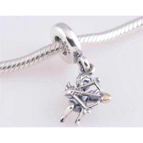 Two Tone Heart Cupid Charms Pendant Original 925-Sterling-Silver Dangle Cupid Charm Fits Pandora Bracelet Jewelry Making Diy