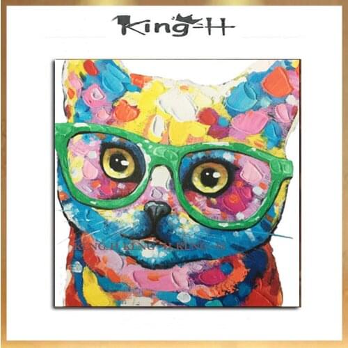 Gato sin marco con gafas pintura al óleo pared arte cuadro en lienzo abstracto hecho a mano moderno para sala de estar decoració