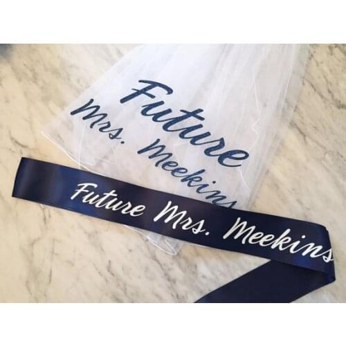 Personalize navy glitter wedding sash and veil set, bachelorette party sash veil sets, future mrs veil party favors