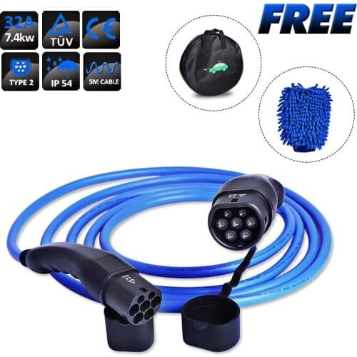 Type 2 to Type 2 IEC 62196-2 EV Charging Cable For Stations Electric Car Cord Charger 32A 7.2KW 5m TUV CE