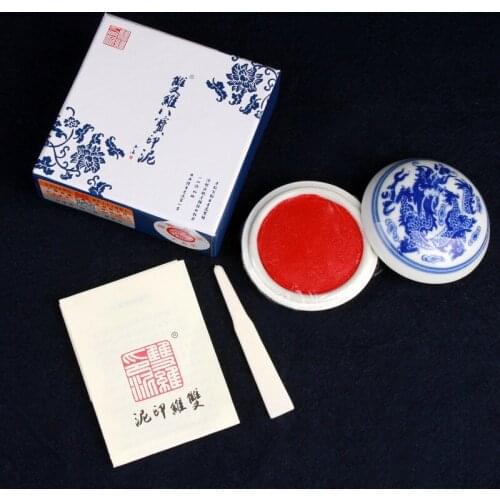 15 30 60 90 120g Round Red Ink Paste Blue And White Porcelain Vermilion Cinnabar Inkpad Name Stamp Seal Painting Calligraphy Pad