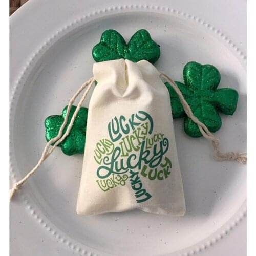 "Lucky" Shamrock Bag custom muslin birthday gift bag candy bags Bachelorette party gift welcome bag baptism bags thank you bag