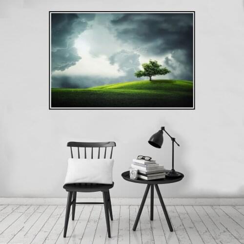 Sky Clouds Landscape Green Lawn Poster Canvas Print Painting Wall Art Living Room Home Decoration