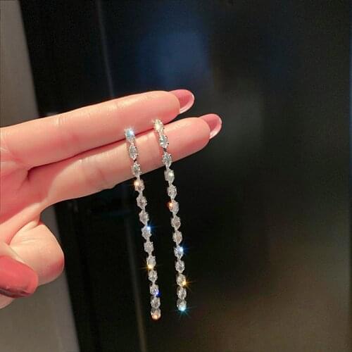 2021 New Fashion Shiny Crystal Fresh Senior Drop Earrings Korean Sweet Geometric Long Fine Trend Temperament Women Earrings