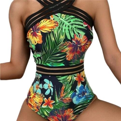 Sexy Women One-piece Bikini Butterfly/Plant Print Backless High-waist Slim Fit Swimsuit Push Up Bikini Ladies Beachwear Swimwear