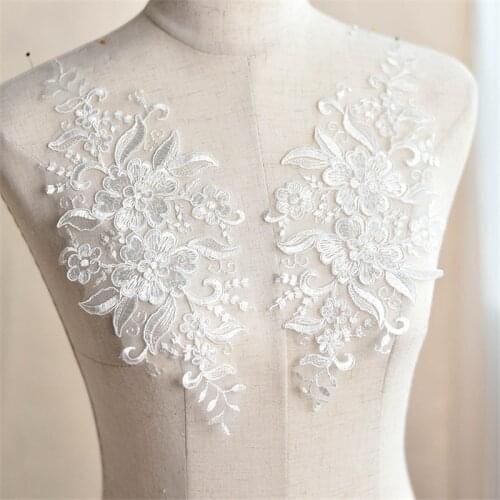 2Pcs ivory Wedding Headband Hair Accessories Venise Lace Beautiful Flower Floral Motif Appliques 30X 12cm BD0323
