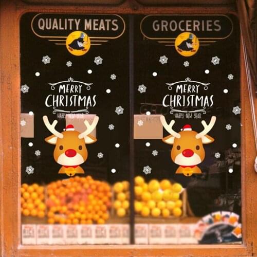 Cute Elk Christmas Double-sided Wall Stickers Window Glass Festival Decals Santa Murals New Year Christmas Decorations For Home