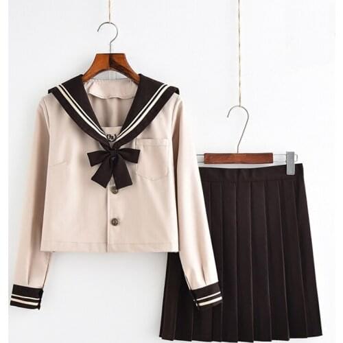 2020 New Arrival Japanese JK Sets School Uniform Girl Milk tea color Autumn High School Women Novelty Sailor Suits Uniforms XXL