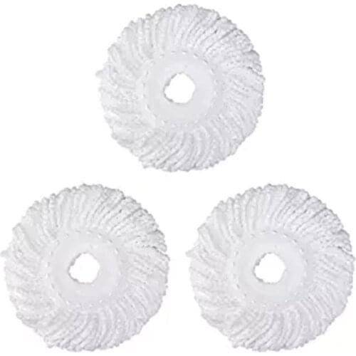 3 Replacement Mop Micro-Head Refill for 360° Spin Magic Mop-Microfiber Replacement Mop Head-Round Shape Standard Size (White-3 P