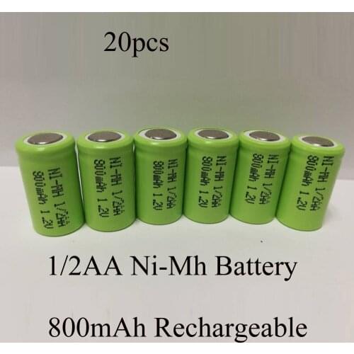 SORAVESS 20PCS 800mAH 1/2AA Rechargeable NiMh Battery 1.2V NiMh Ni-Mh 1/2 aa Batteries For DIY Electric Shaver Tools