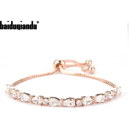 Wedding Bride or Bridesmaid Jewelry Cubic Zirconia Round and Teardrop CZ Bracelet