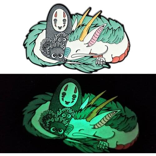 Glow in the Dark No Face Man Kaonashi HAKU White Dragon Enamel Brooch Pin Backpack Hat Bag Collar Lapel Pins Badges Accessories