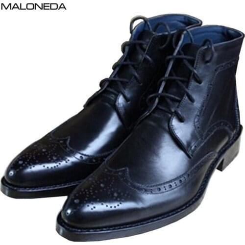 MALONEDE Custom Vintage Full Genuine Leather Brogue Style Ankle Boots Handmade Formal Dress Short Boots with Goodyear Welted