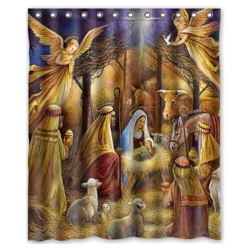 Funny design Christmas Nativity Holy Family Tree--Three Wisemen Christmas Shower Curtain