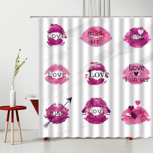Red Lip Shower Curtain Pink Romantic Valentines Day With Hooks Bathtub Decor Waterproof Polyester Fabric Home Bathroom Supplies