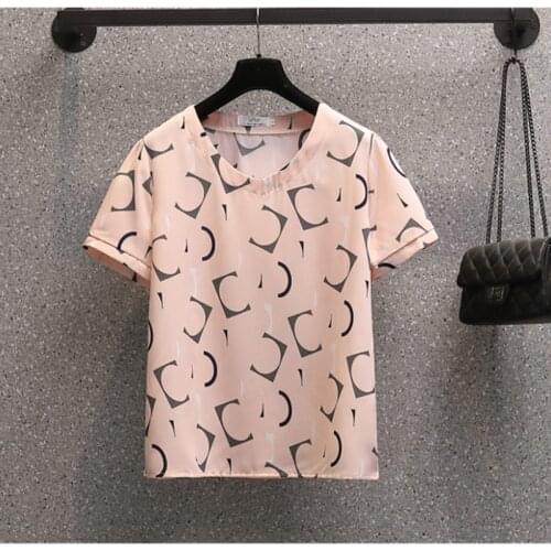 Summer V-Neck Chiffon Tee Shirt Women Short Sleeve Print Cotton T-Shirt Female Casual Loose Oversized Black White Korean Tops