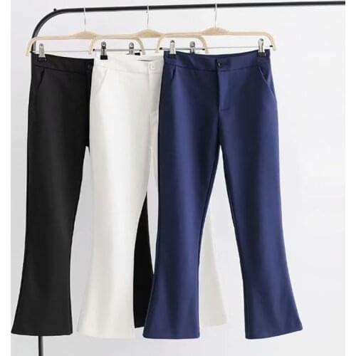 B2039 womens Office Pants Tailoring All-Match Urban Elegant Lady Suit Trouser Solid Color High Waist Capris Flare Bottom Black