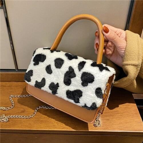 Womens Crossbody Bags Versatile Single Shoulder Messenger Handbags Autumn Fashion Simple Plush Portable Small Square Satchels