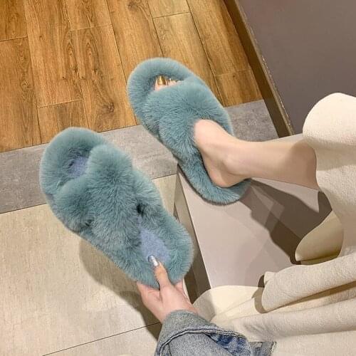 Autumn and Winter 2021 Womens Slippers Cross Wool for Womens Slipper Warm Indoor Shoes for Women A095