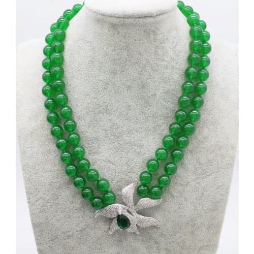 2rows green jade round 8mm &blue zircon flower clasp 17-18inch necklace bracelet FPPJ wholesale beads nature