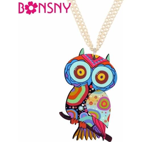 Bonsny Acrylic Owl Necklace Bird Pendant Chain Choker Animal Unique Fashion Jewelry For Women Girls Wholesale Accessories