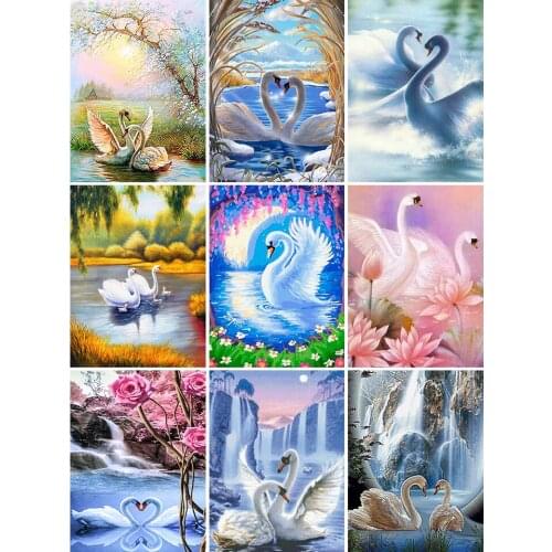 5D DIY Diamond Painting Swans Cross Stitch Kit Full Drill Embroidery Animals Mosaic Art Picture Of Rhinestones Home Decoration