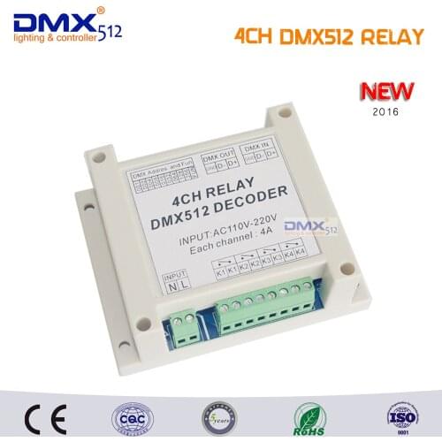 Free Shipping 4CH Relay switch dmx512 Controller, DMX512 relay control, 4way relay switch(each channel 4A)