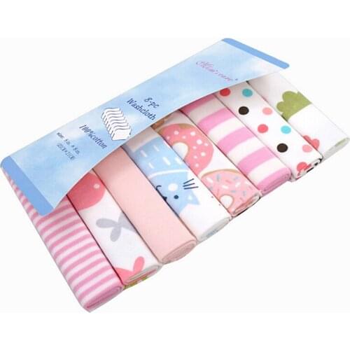 H17 Free Shipping Baby Small Scarf / Feeding Napkin Hood Towel Soft Cotton Fabric Pink Series Donut Pattern 8pcs 21 * 21