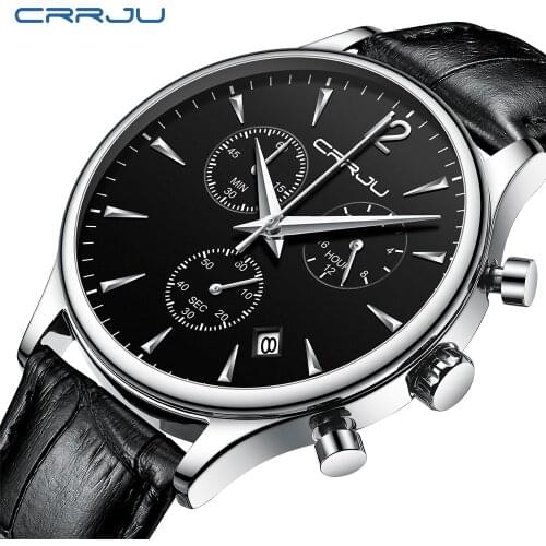 2019 CRRJU Mens Watches Top Brand Luxury New Casual Leather Quartz Clock Male Sport Waterproof Watch Watch Men Relogio Masculino