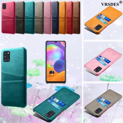 For Samsung Galaxy A31 A41 A51 A71 A81 A91 Back Case Calf Grain PU Leather PC Phone Back Case With 2 Card Slots Protective Cover