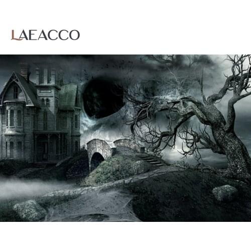 Halloween Backgrounds Old Dark Tree House Castle Bat Dark Night Party Decor Poster Photographic Backdrop Photocall Photo Studio
