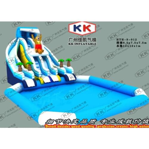 Giant bear inflatable slide with water pool for water park