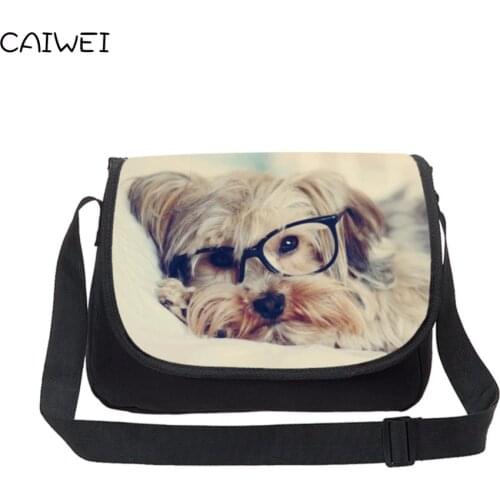 Womens Canvas Messenger Bags Cute Dog Prints Laptop Shoulder Bag Travel Casual Multi-funtional Sling Bags High Quality