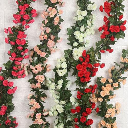 Artificial Flower Rattan Fake Plant Vine Decoration Wall Hanging Roses Home Decor Accessories Wedding Decorative Wreath