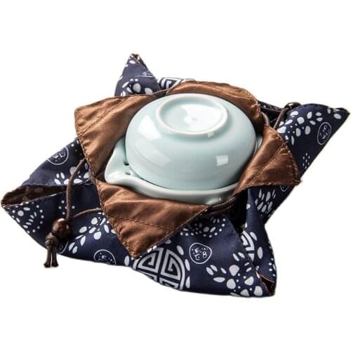 JUSEN Quik Pot Teaware Storage Bag Blue & Yellow Portable Drawstring Cloth Bag For Travel Teapot Teacup Accessories