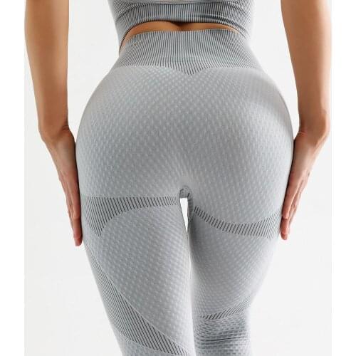 Hollow Yoga Leggings Women High Waist Push Up Sport Pants Breathable Stripe Seamless Legging Fitness Gym Leggings