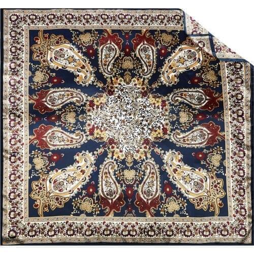 Fashion Silk Satin Neck Scarves For Women Square Shawls and Wraps Floral Print Kerchief Headband 90*90CM Hijab Scarf For Ladies