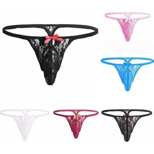 MenS Thong Fashion Solid Color Sexy Lace Bow Decoration MenS Sexy Thong Different Models Popular Styles мужские стринги 04