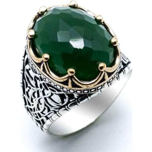 Green Zircon Stone King Crown Men 'S Silver Ring