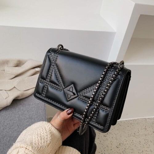 New retro rivet handbag fashion rhombus chain shoulder messenger female bag small square bag women crossbody bags