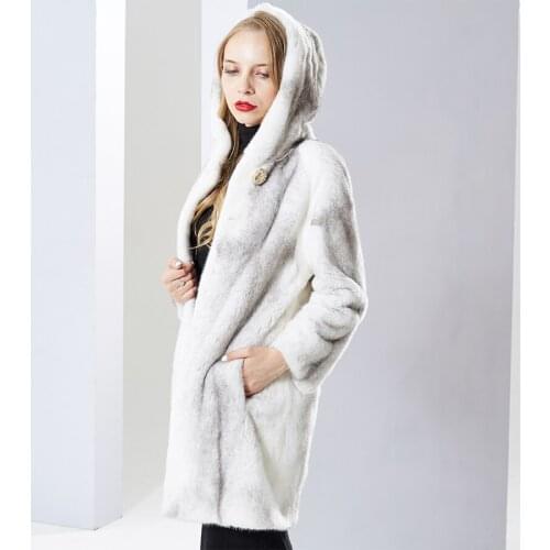 New Real Mink fur coat women with hood Winter thick warm Natural fur outwear Genuine Leather Real fur coat Female long
