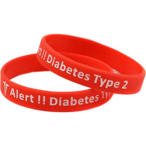 OBH 50PCS Alert Type 2 Diabetes Silicone Rubber Wristband for Daily Reminder 5 Colors